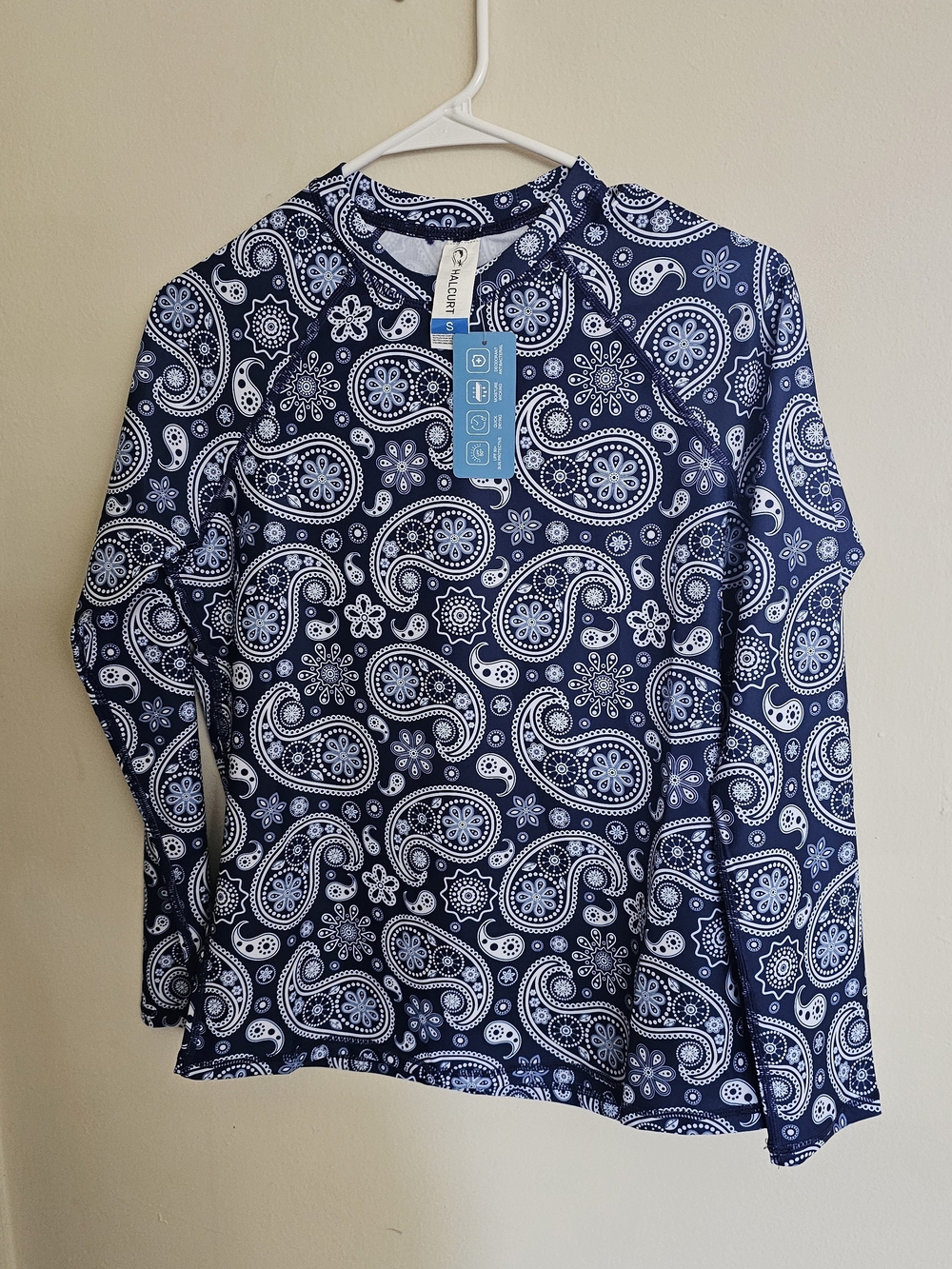 Long Sleeve One-Piece Swim Top - Navy Paisley